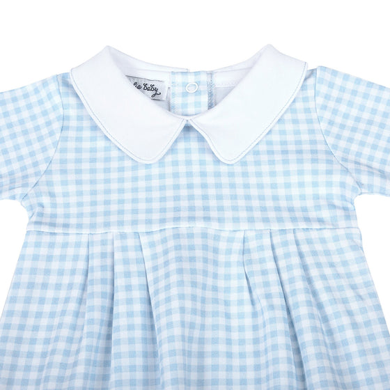 Mini Checks Collared Pleated Gown - Blue - Magnolia BabyGown