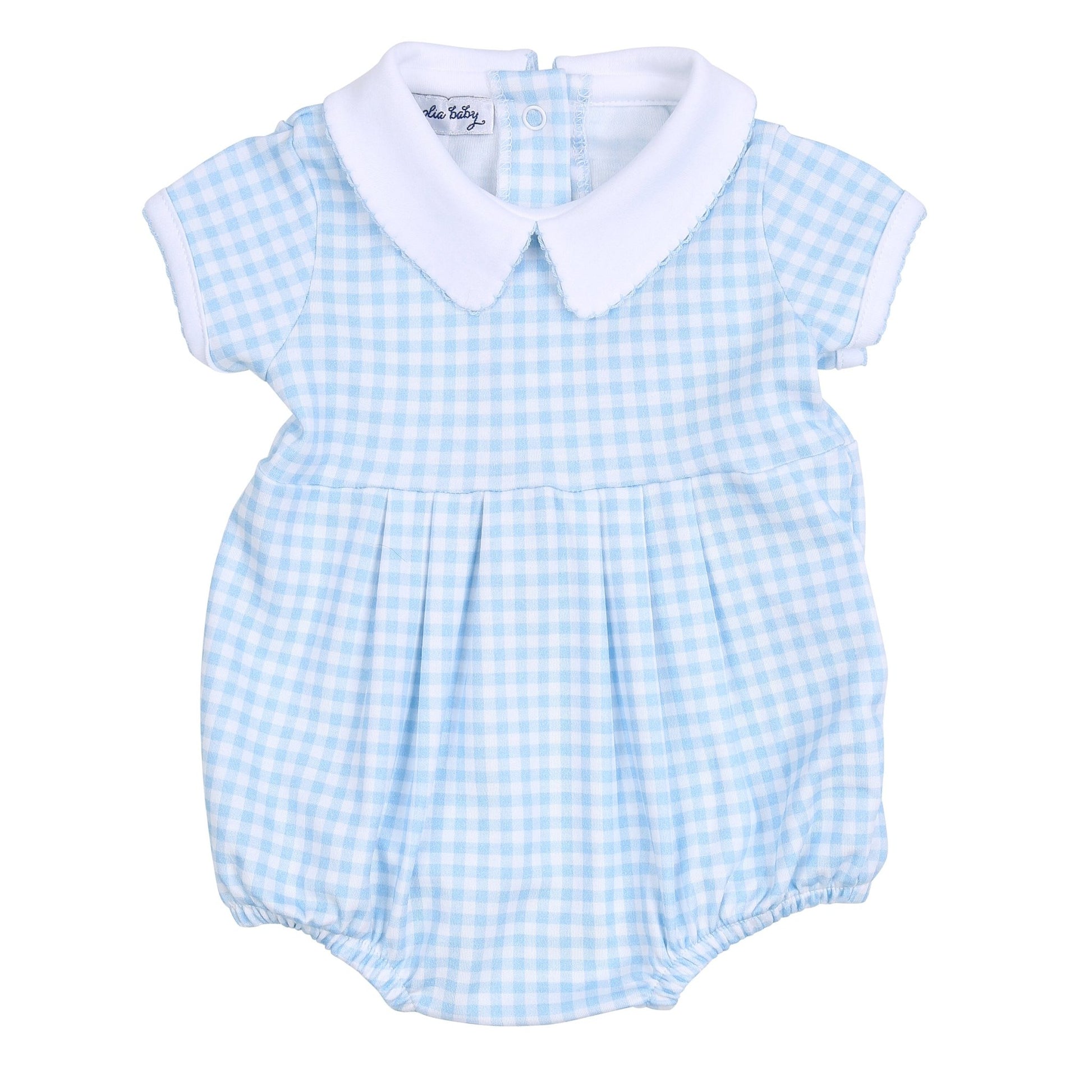 Mini Checks Collared Short Sleeve Bubble - Blue - Magnolia BabyBubble