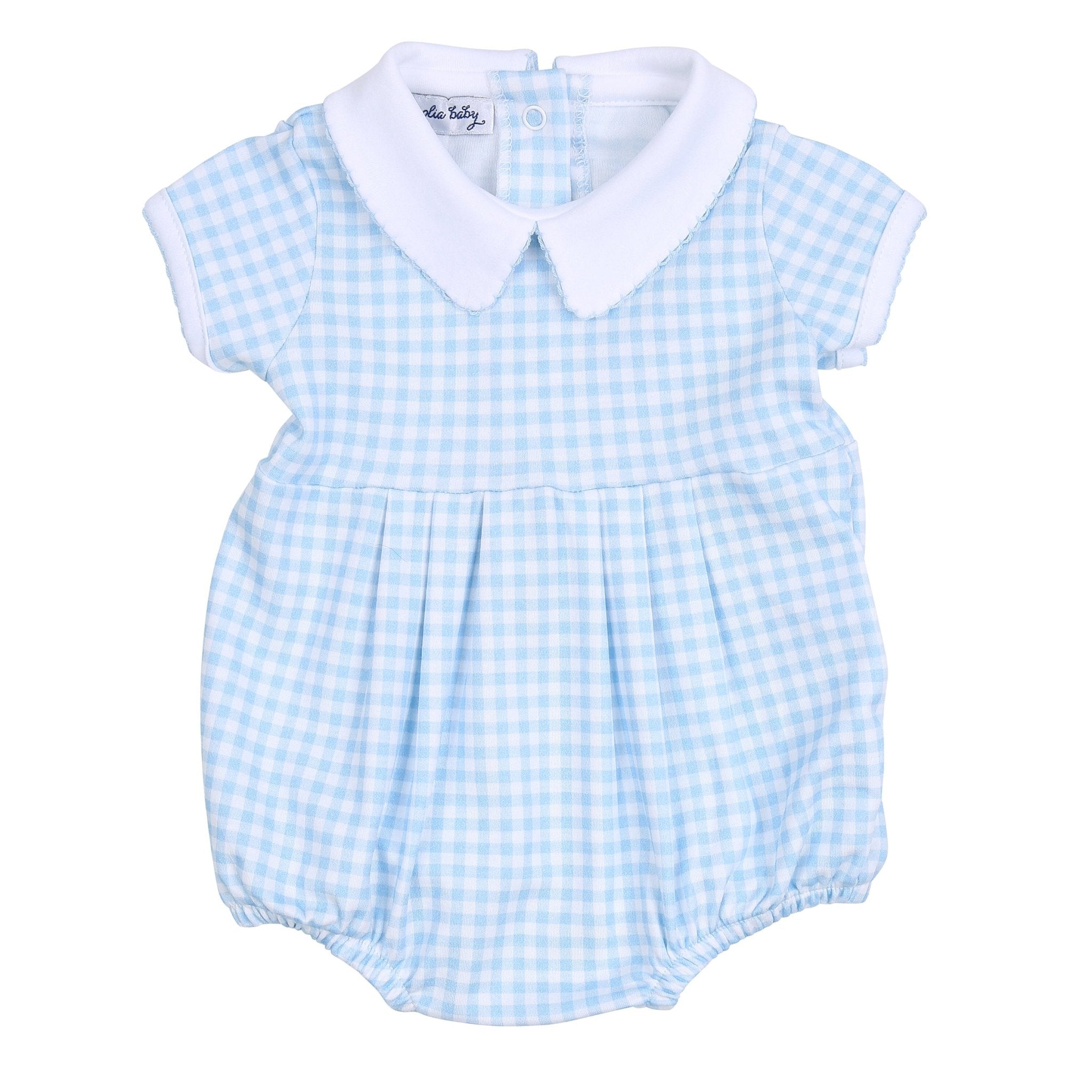 Mini Checks Collared Short Sleeve Bubble - Blue - Magnolia BabyBubble