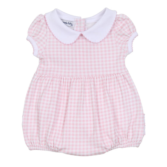 Mini Checks Collared Short Sleeve Bubble - Pink - Magnolia BabyBubble