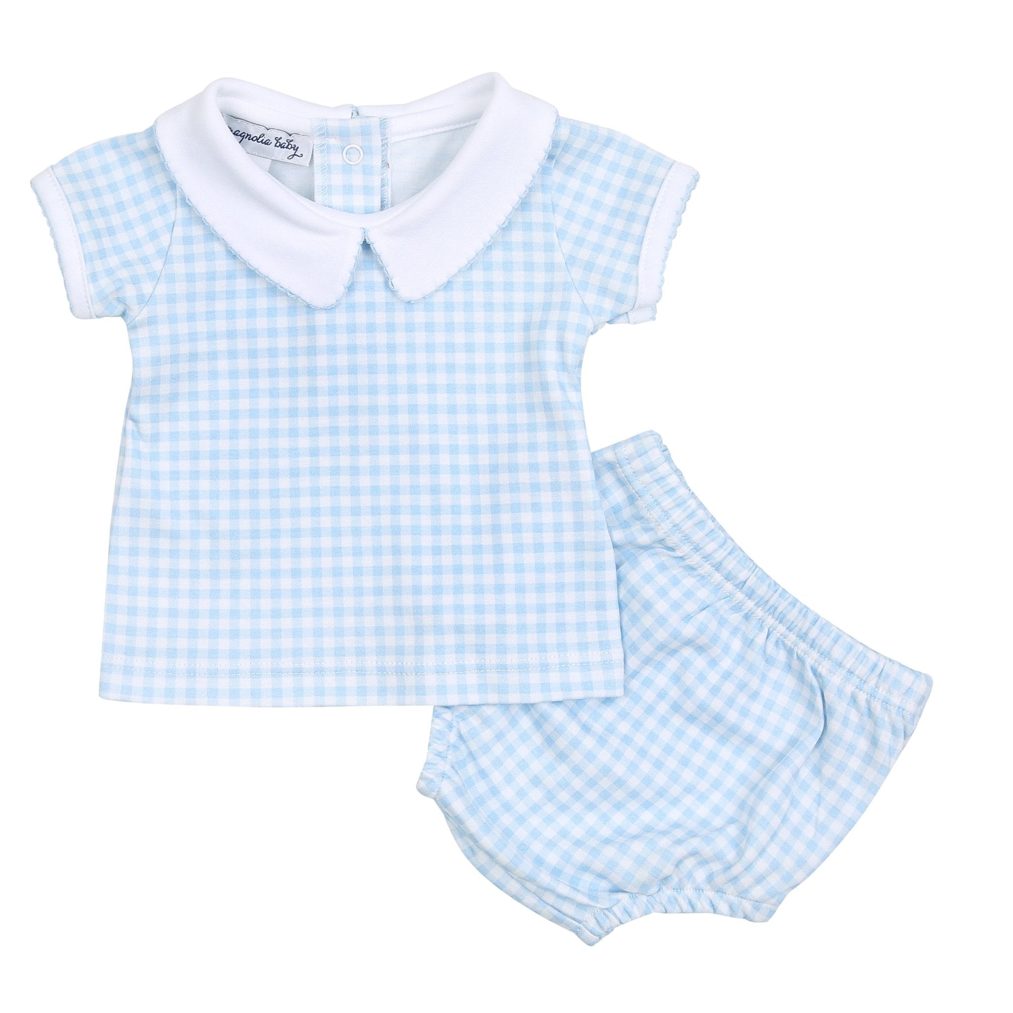 Mini Checks Collared Short Sleeve Diaper Cover Set - Blue - Magnolia BabyDiaper Cover