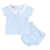 Mini Checks Collared Short Sleeve Diaper Cover Set - Blue - Magnolia BabyDiaper Cover