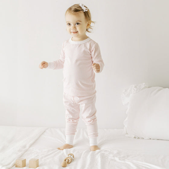 Mini Checks Long Pajamas - Pink - Magnolia BabyLong Pajamas