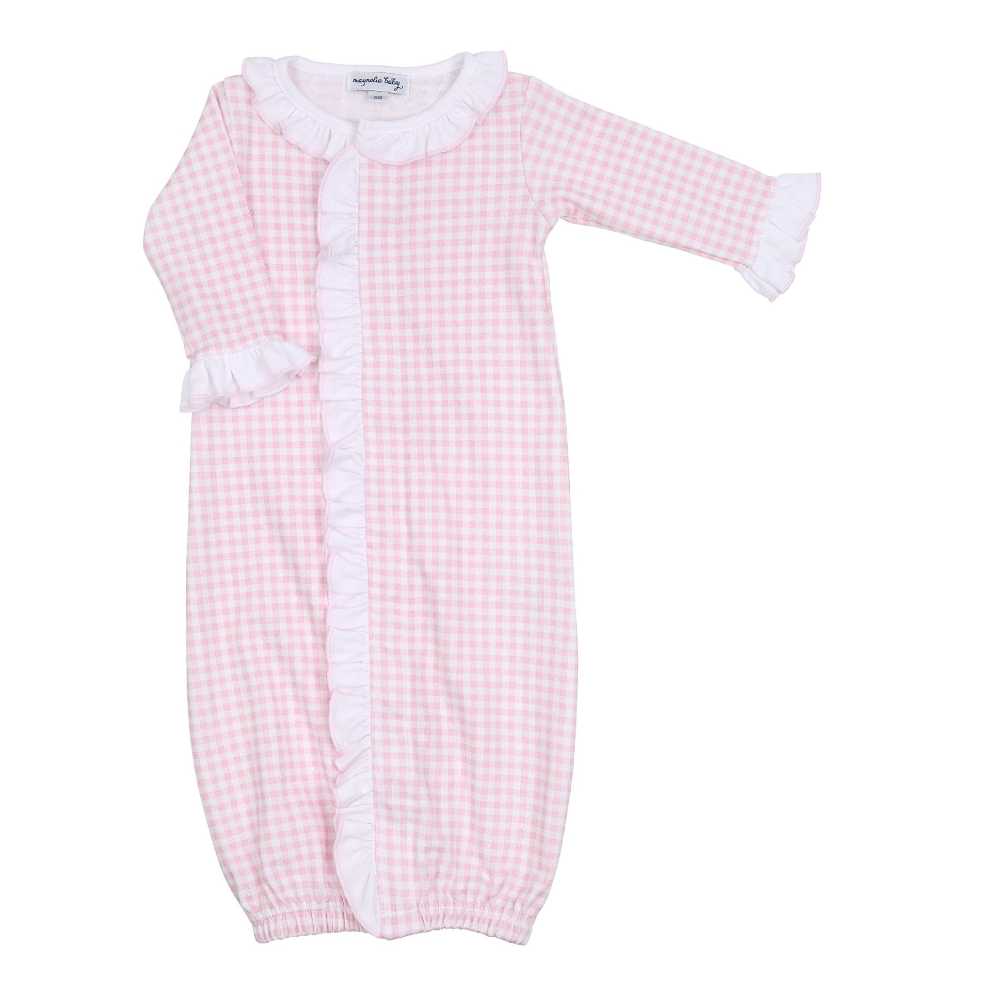 Mini Checks Pink Ruffle Front Converter - Magnolia BabyConverter Gown