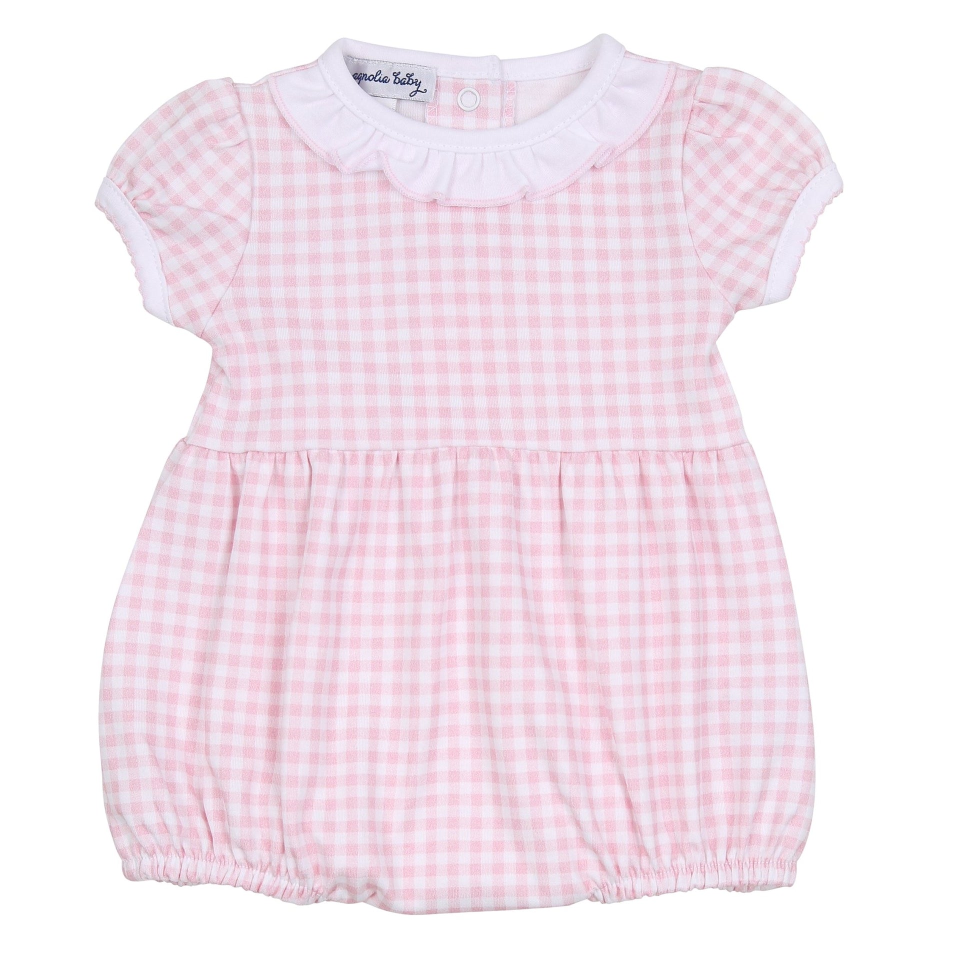Mini Checks Pink Short Sleeve Girl Bubble - Magnolia BabyBubble
