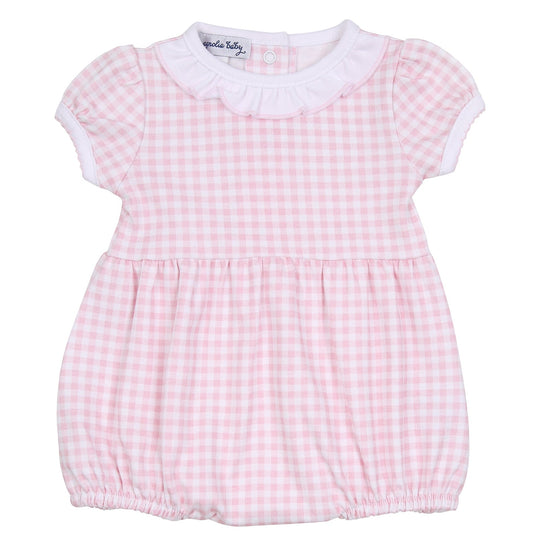 Mini Checks Pink Short Sleeve Girl Bubble - Magnolia BabyBubble