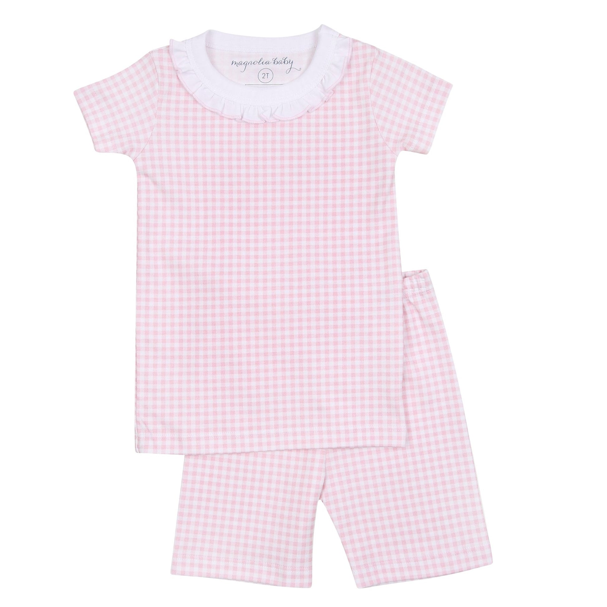 Mini Checks Ruffle Short Pajamas - Pink - Magnolia BabyShort Pajamas
