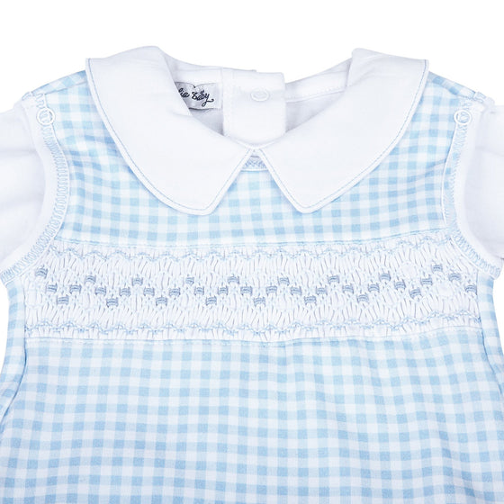 Mini Checks Set Smocked Short Playsuit and Collared Long Sleeve Bodysuit - Blue - Magnolia BabyShort Playsuit Set