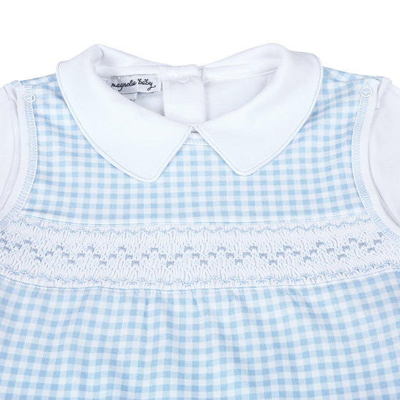 Mini Checks Set Smocked Short Playsuit and Collared Long Sleeve T-Shirt - Blue - Magnolia BabyShort Playsuit Set