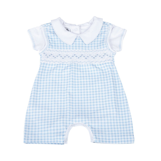 Mini Checks Set Smocked Short Playsuit and Collared Short Sleeve Bodysuit - Blue - Magnolia BabyShort Playsuit Set