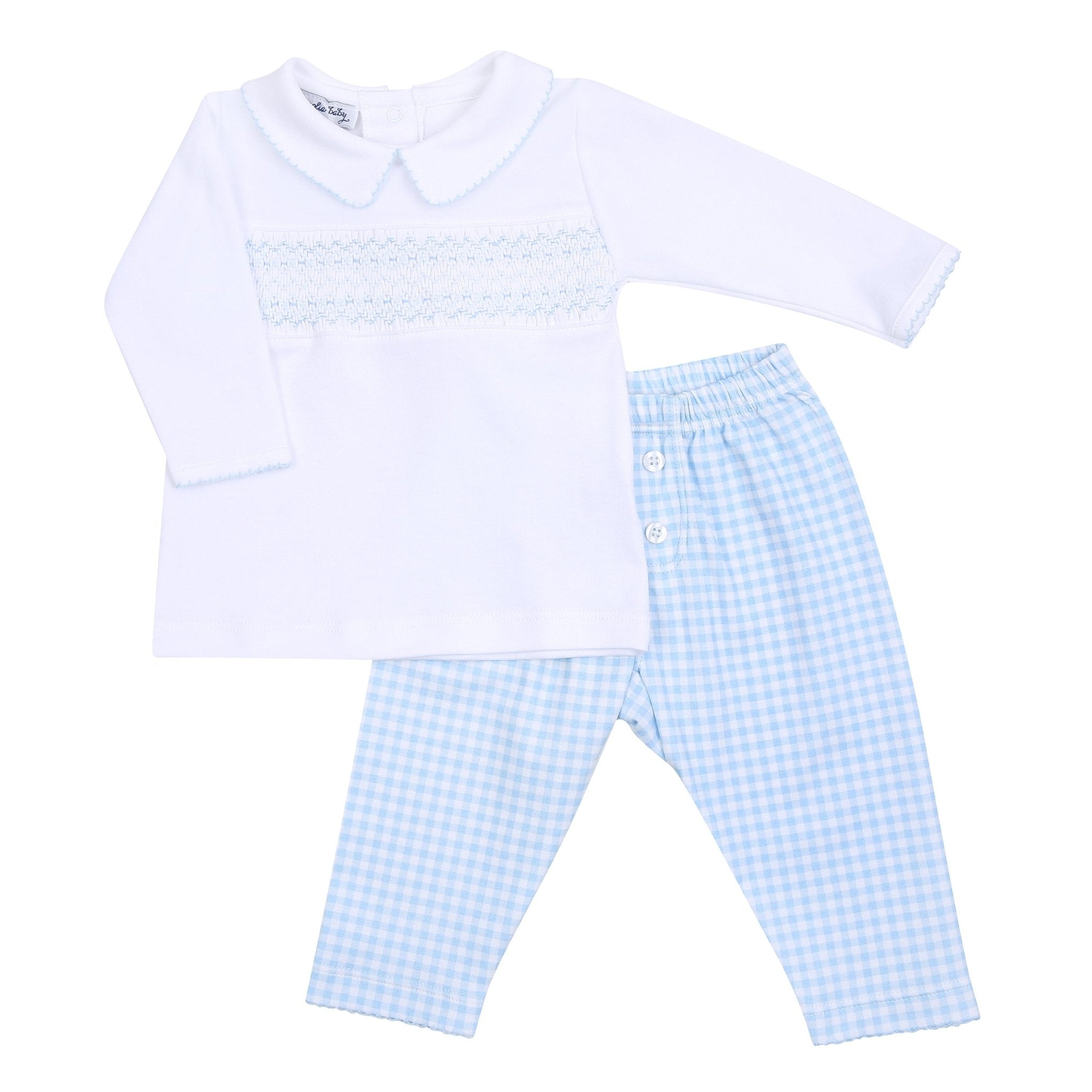 Mini Checks Smocked Collared Boy 2pc Pant Set - Blue - Magnolia Baby2pc Pant Set
