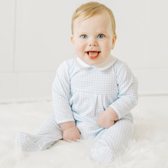 Mini Checks Smocked Footie - Blue - Magnolia BabyFootie