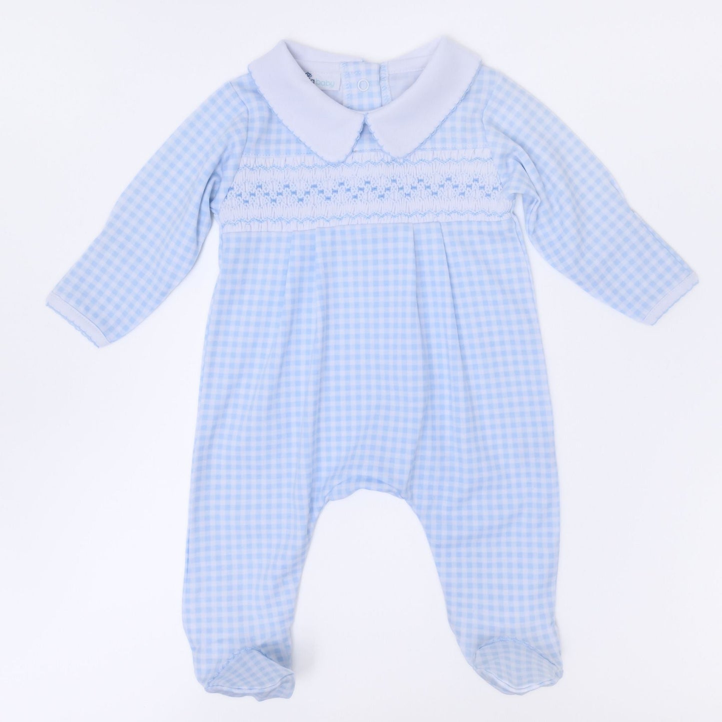 Mini Checks Smocked Footie - Blue - Magnolia BabyFootie