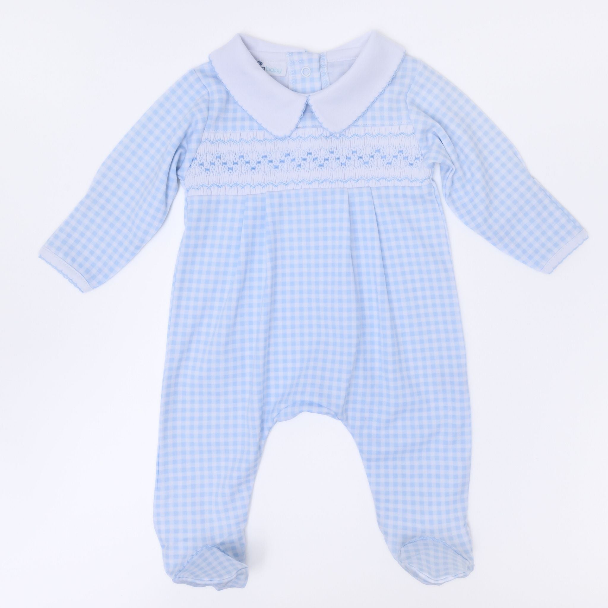 Mini Checks Smocked Footie - Blue - Magnolia BabyFootie