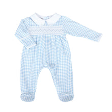  Mini Checks Smocked Footie - Blue - Magnolia BabyFootie