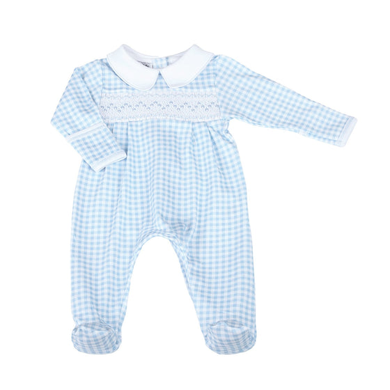 Mini Checks Smocked Footie - Blue - Magnolia BabyFootie