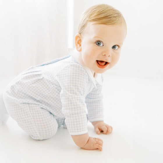 Mini Checks Smocked Footie - Blue - Magnolia BabyFootie