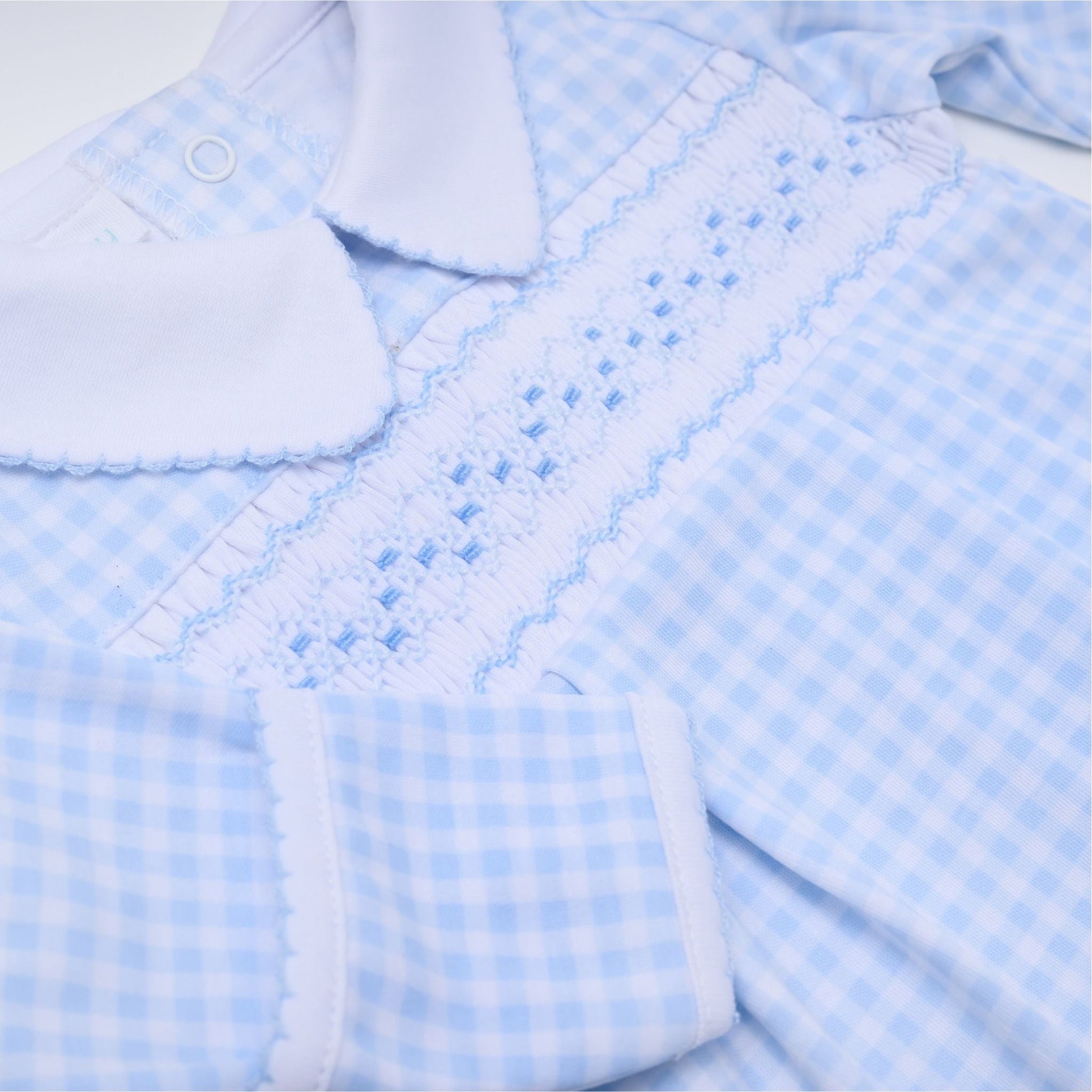 Mini Checks Smocked Footie - Blue - Magnolia BabyFootie