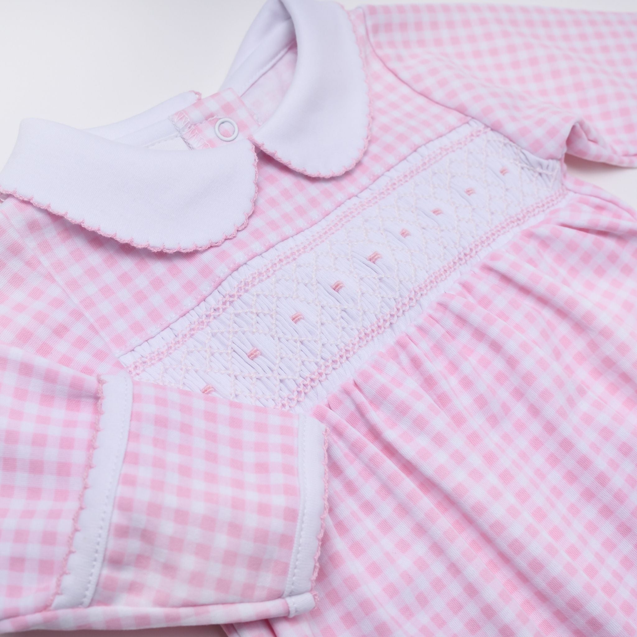 Mini Checks Smocked Footie - Pink - Magnolia BabyFootie