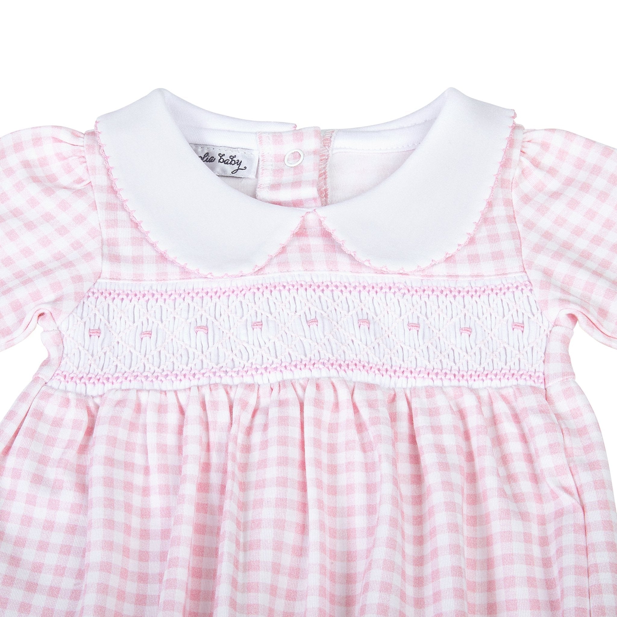 Mini Checks Smocked Gathered Gown - Pink - Magnolia BabyGown