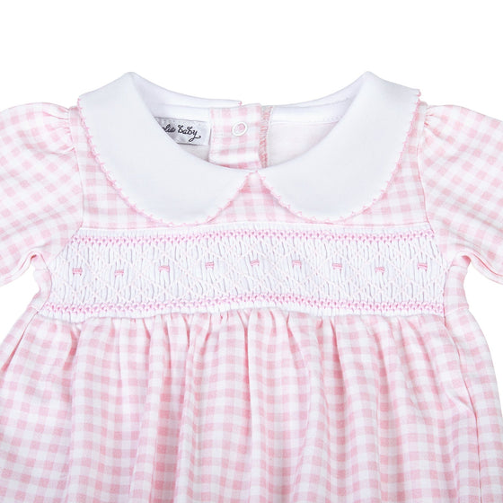Mini Checks Smocked Gathered Gown - Pink - Magnolia BabyGown