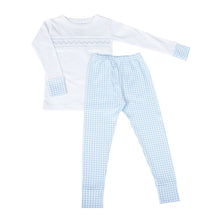  Mini Checks Smocked Long Pajamas - Blue - Magnolia BabyLong Pajamas