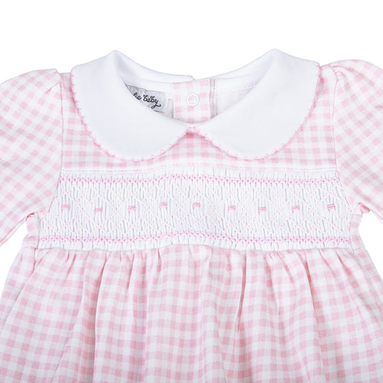 Mini Checks Smocked Long Sleeve Bubble - Pink - Magnolia BabyBubble