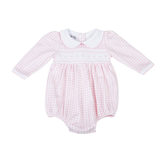 Mini Checks Smocked Long Sleeve Bubble - Pink - Magnolia BabyBubble