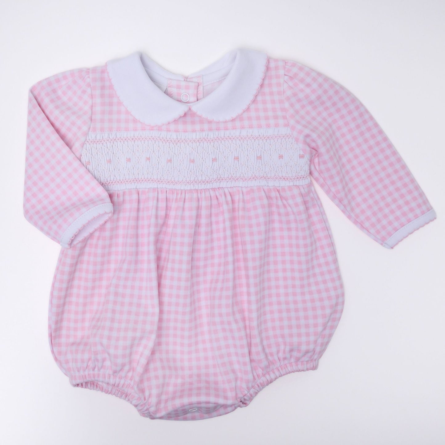 Mini Checks Smocked Long Sleeve Bubble - Pink - Magnolia BabyBubble
