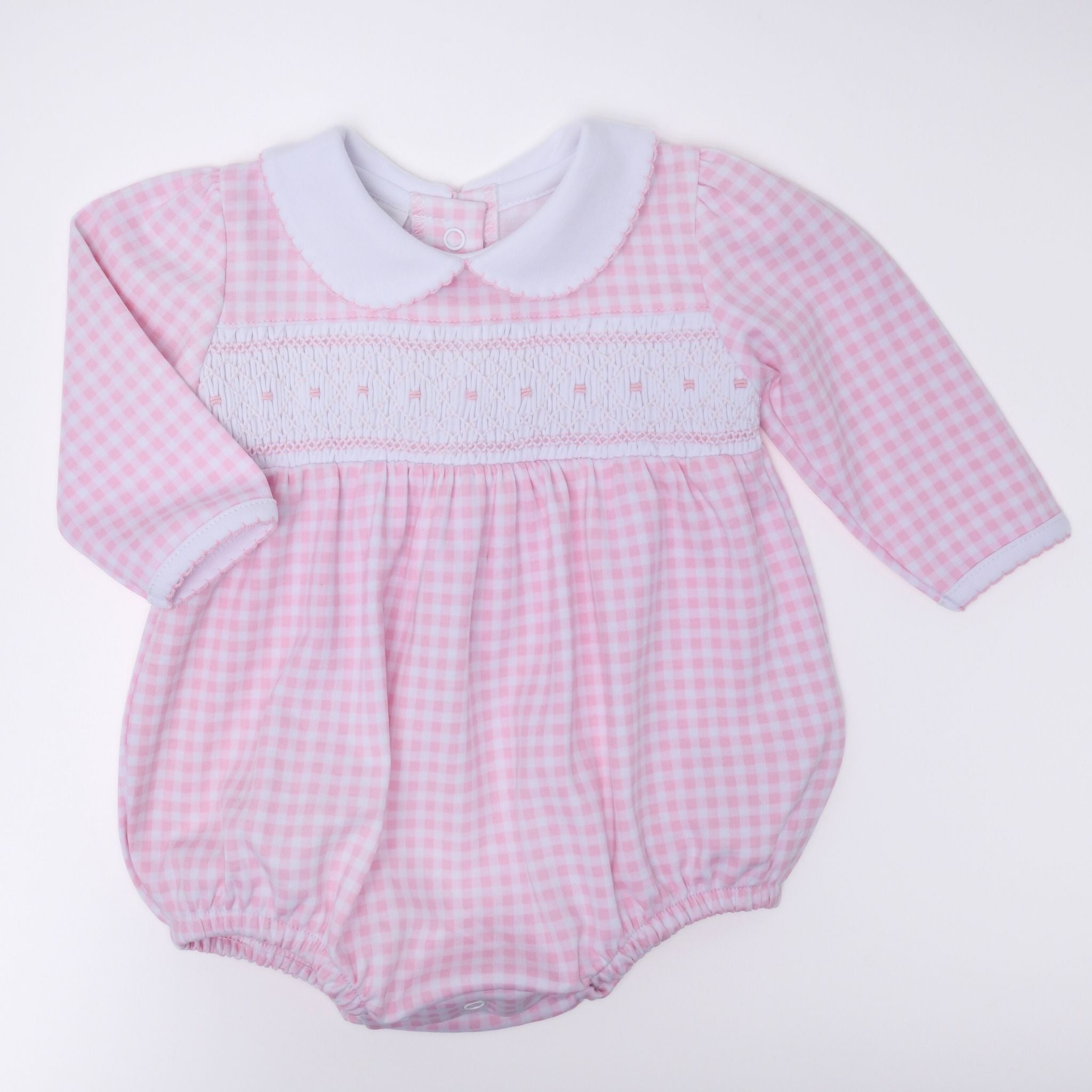 Mini Checks Smocked Long Sleeve Bubble - Pink - Magnolia BabyBubble
