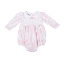  Mini Checks Smocked Long Sleeve Bubble - Pink - Magnolia BabyBubble