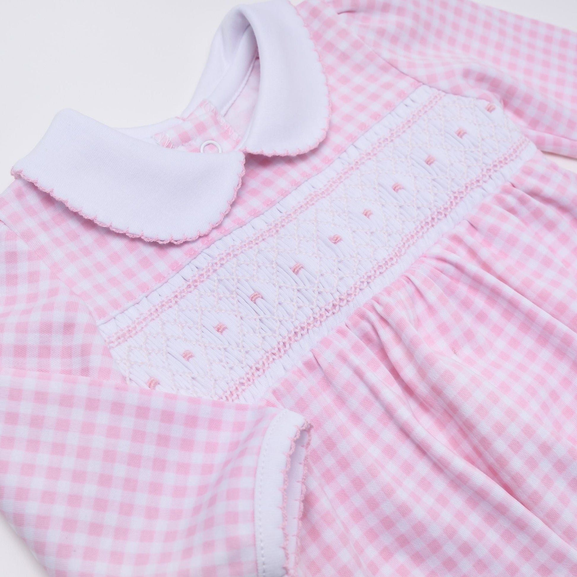 Mini Checks Smocked Long Sleeve Bubble - Pink - Magnolia BabyBubble