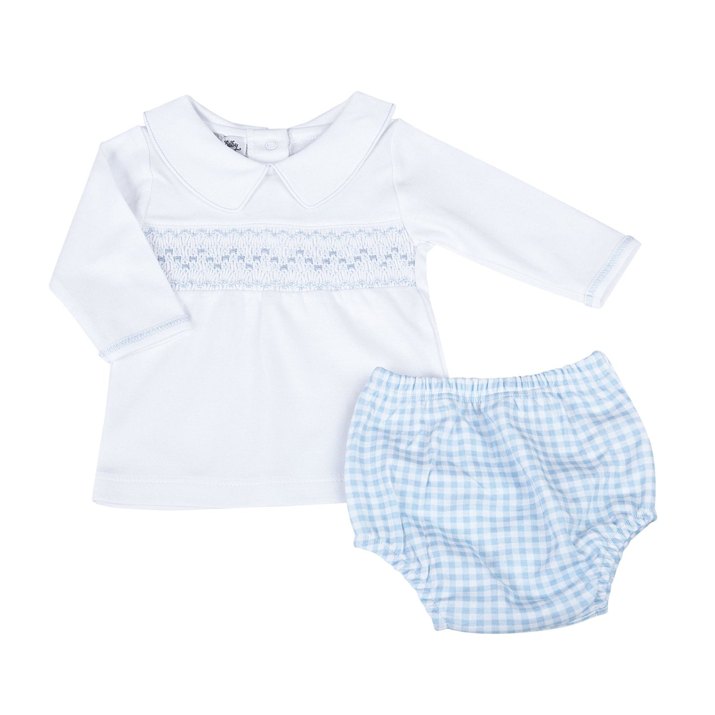 Mini Checks Smocked Long Sleeve Diaper Cover Set - Blue - Magnolia BabyDiaper Cover