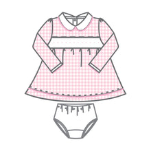  Mini Checks Smocked Long Sleeve Dress - Pink - Magnolia BabyDress