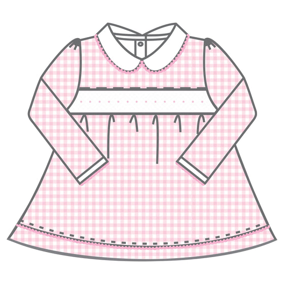 Mini Checks Smocked Long Sleeve Dress - Pink - Magnolia BabyDress