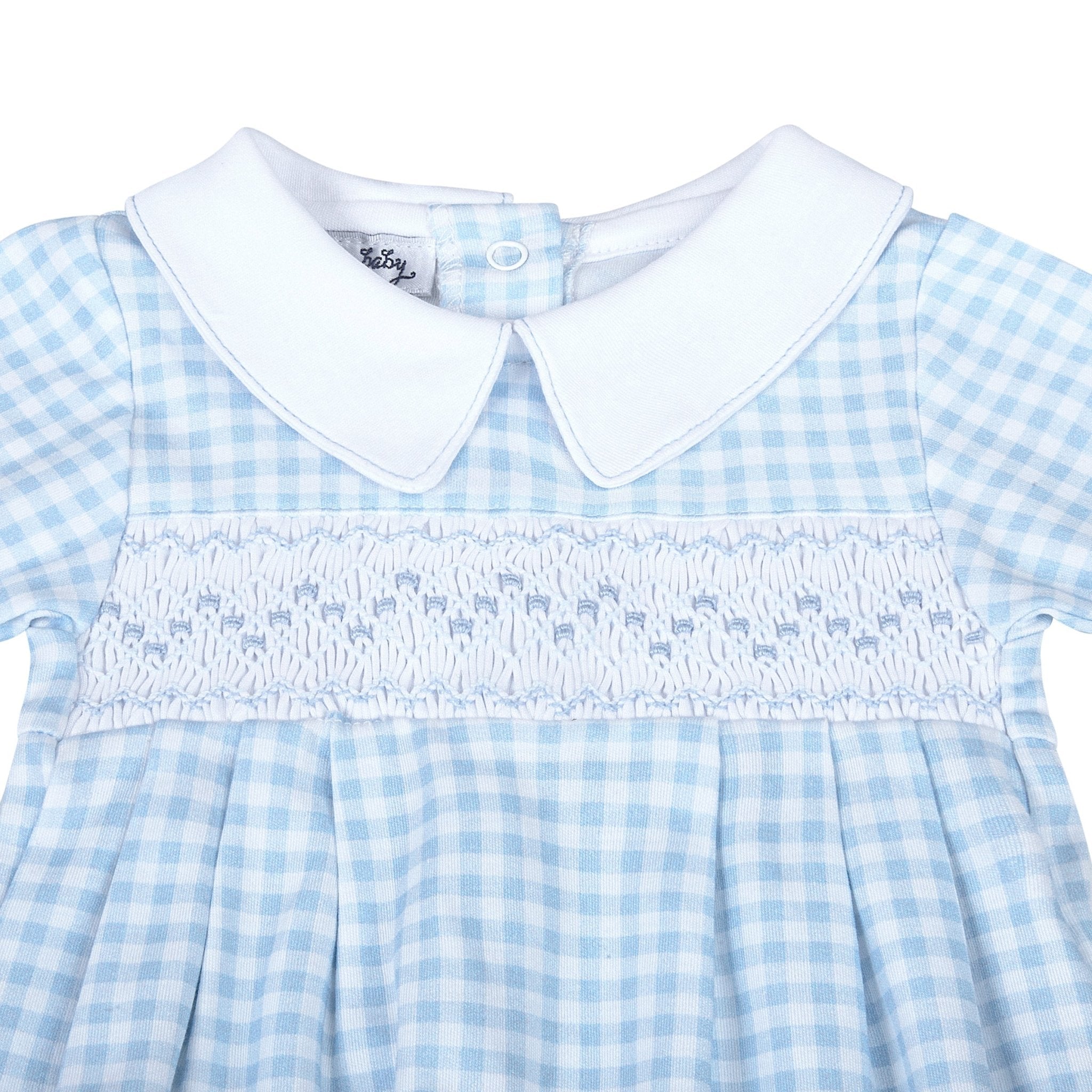 Mini Checks Smocked Pleated Gown - Blue - Magnolia BabyGown