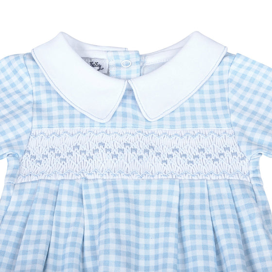 Mini Checks Smocked Pleated Gown - Blue - Magnolia BabyGown