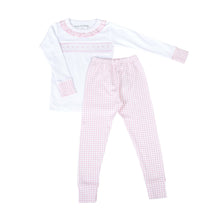  Mini Checks Smocked Ruffle Long Pajama - Pink - Magnolia BabyLong Pajamas