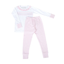  Mini Checks Smocked Ruffle Long Pajamas - Pink - Magnolia BabyLong Pajamas