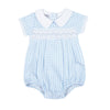 Mini Checks Smocked Short Sleeve Bubble - Blue - Magnolia BabyBubble