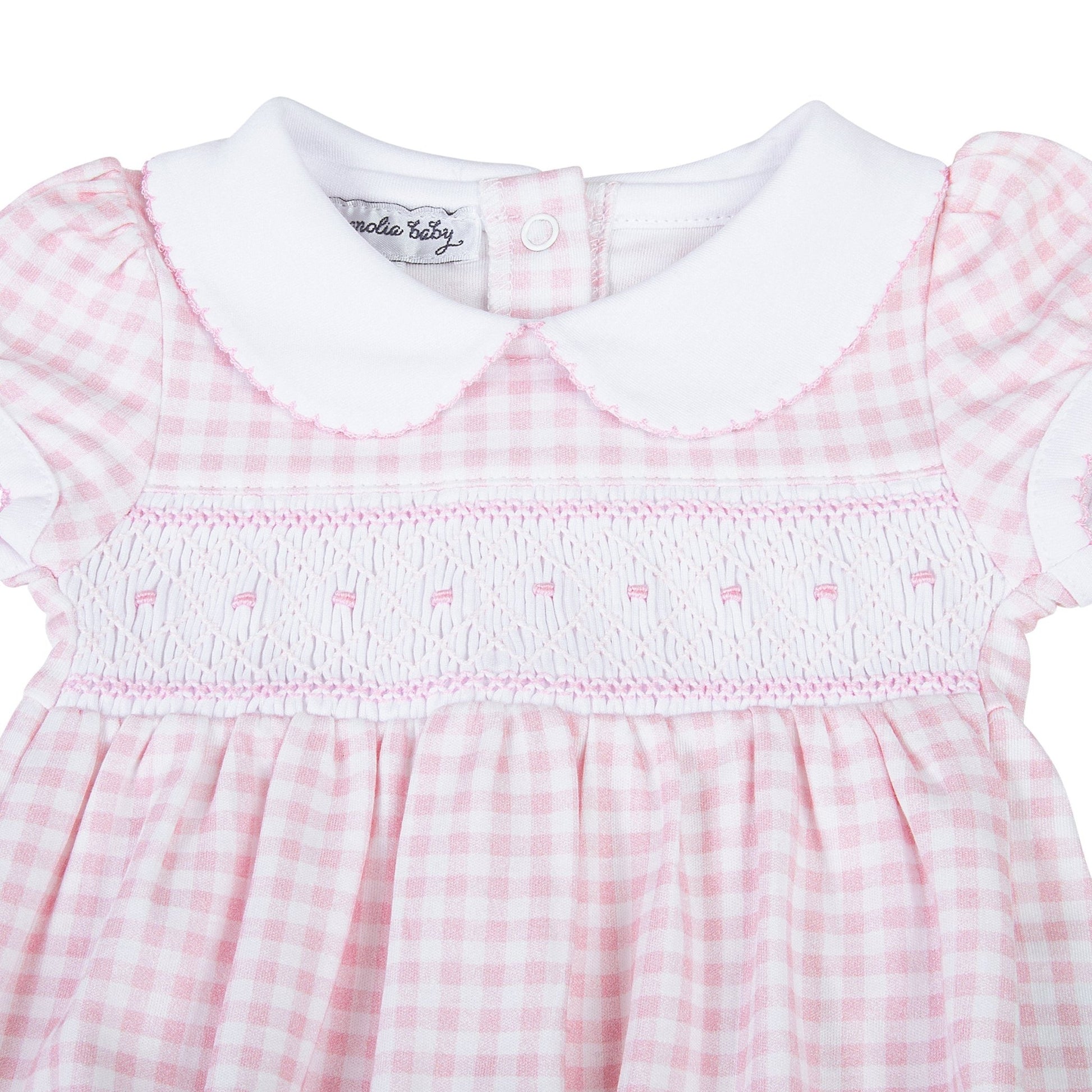 Mini Checks Smocked Short Sleeve Bubble - Pink - Magnolia BabyBubble