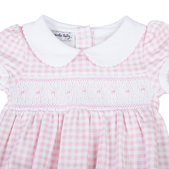 Mini Checks Smocked Short Sleeve Bubble - Pink - Magnolia BabyBubble