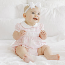  Mini Checks Smocked Short Sleeve Bubble - Pink - Magnolia BabyBubble