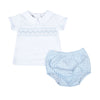 Mini Checks Smocked Short Sleeve Diaper Cover Set - Blue - Magnolia BabyDiaper Cover