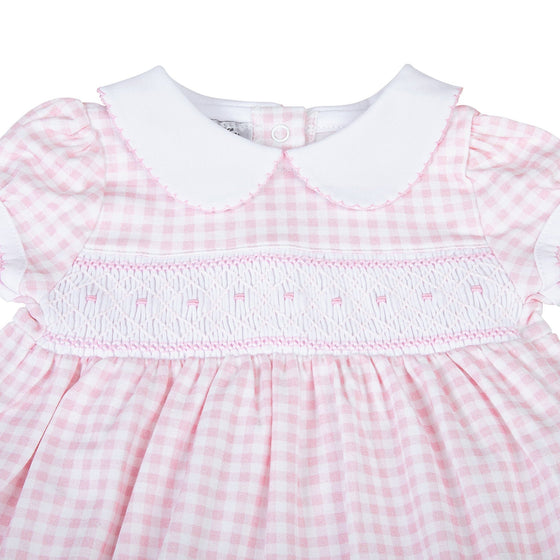 Mini Checks Smocked Short Sleeve Dress - Pink - Magnolia BabyDress