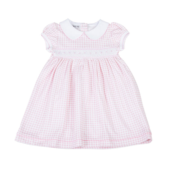 Mini Checks Smocked Short Sleeve Dress - Pink - Magnolia BabyDress