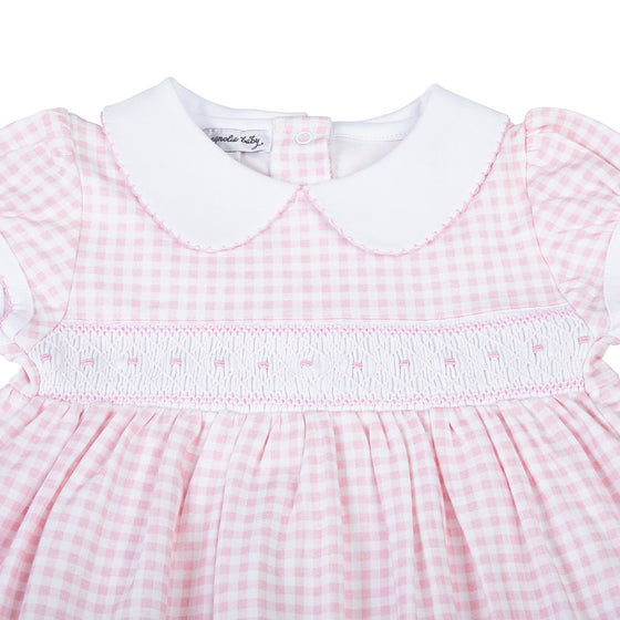 Mini Checks Smocked Short Sleeve Dress - Pink - Magnolia BabyDress