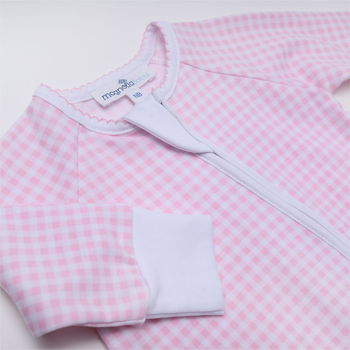 Magnolia Baby_Mini Checks Zip Footie - Pink_2