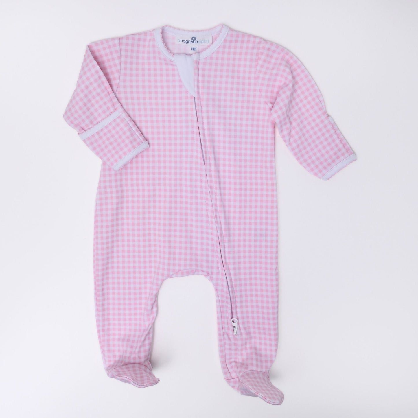 Mini Checks Zip Footie - Pink - Magnolia BabyFootie