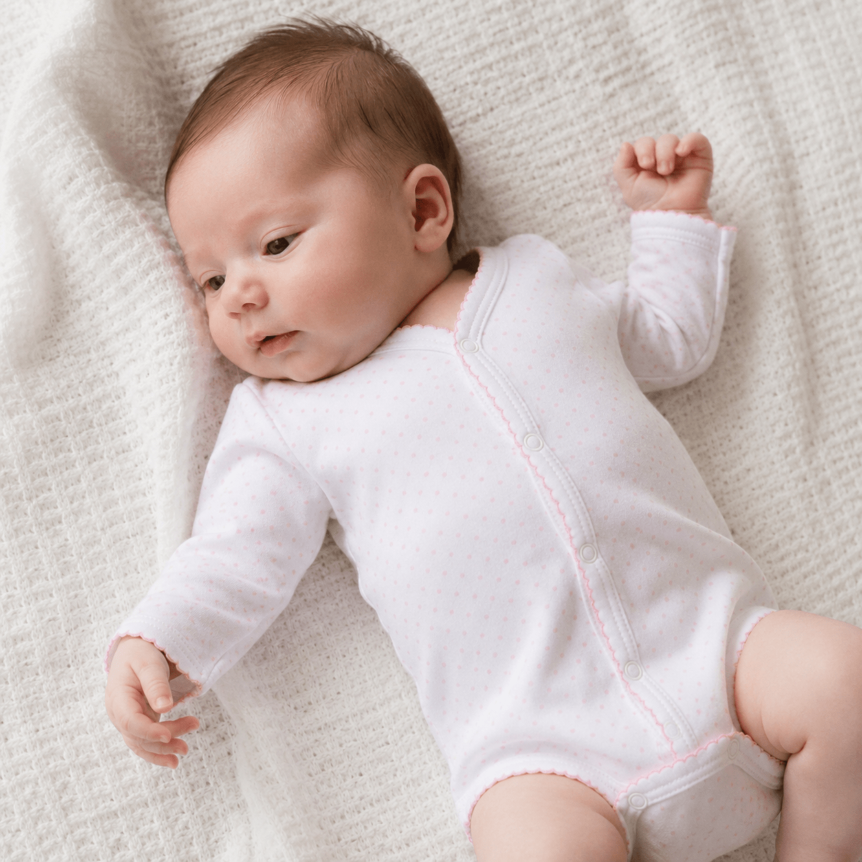 Magnolia Baby_Mini Dots Front Snap Long Sleeve Bodysuit - Pink_1